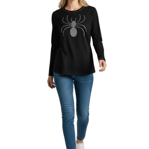 Central Park West Tops - Central Park West Spider Rhinestone Sweatshirt Black Long Sleeve Top Size XL